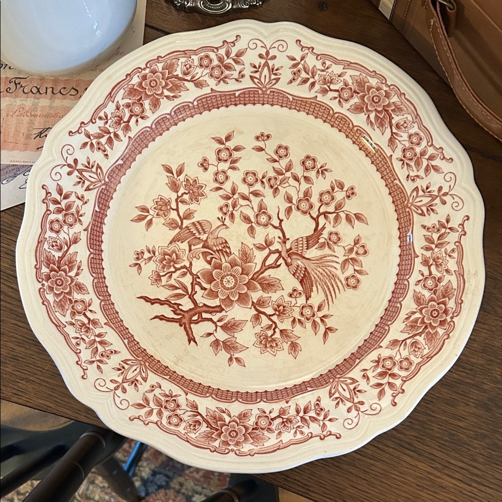 Vintage Oriental Bower Floral & Pheasant Transferware Ironstone Serving Platter